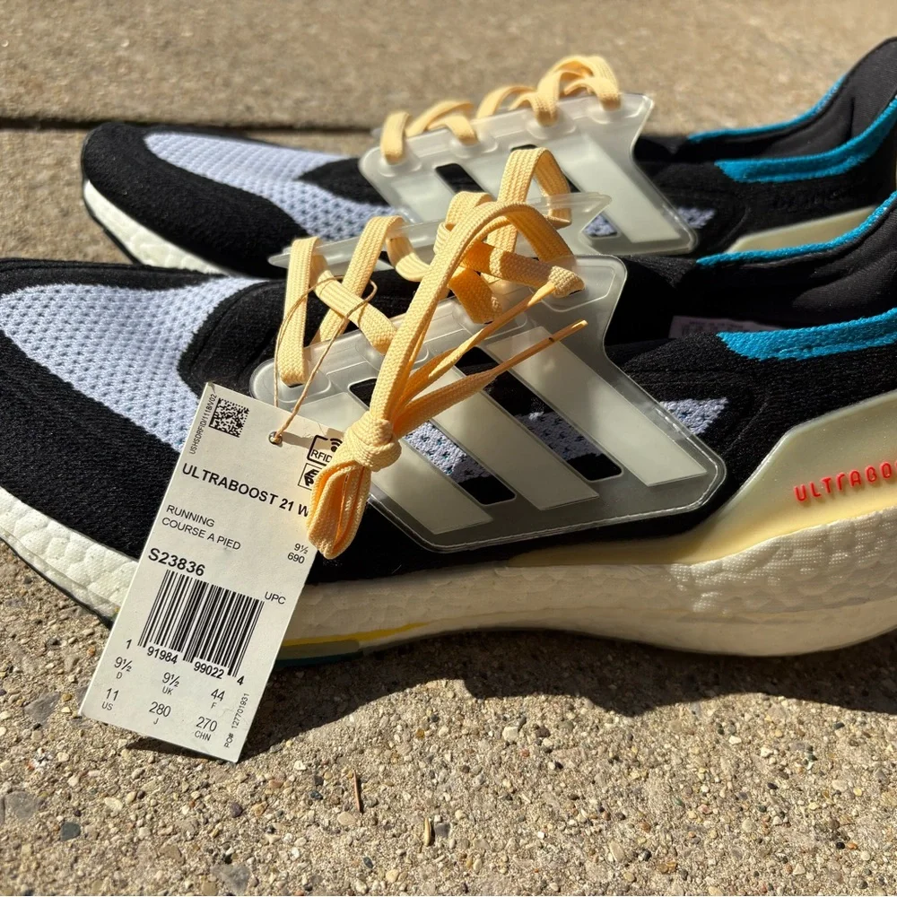 Adidas Ultraboost Black and White Sneakers with Yellow Accents - Picture 2 of 5